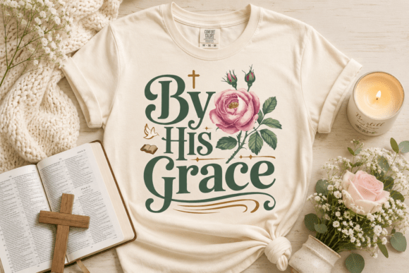 By His Grace Christian Shirt Design PNG: Soft Faith Apparel