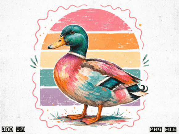 Colorful Vintage Duck PNG: A Retro Rainbow Design