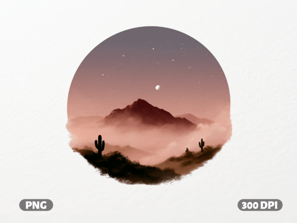 Desert Night Mountain Circle PNG: A Celestial Design Asset