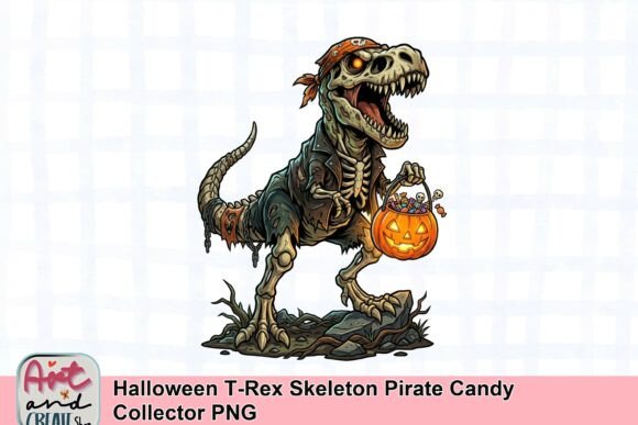 Halloween T-Rex Skeleton Pirate Candy Collector PNG: A Spook-tacular Design Asset