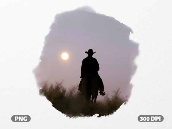 Lone Cowboy Moon Silhouette PNG: Capturing Western Mood