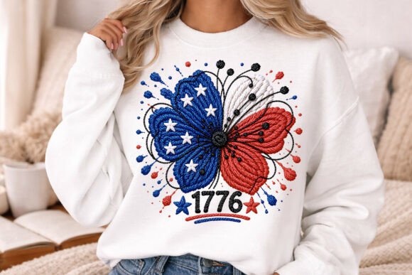 Patriotic Yarn Flower with 1776 PNG: A Creative Asset for Independence Day Projects