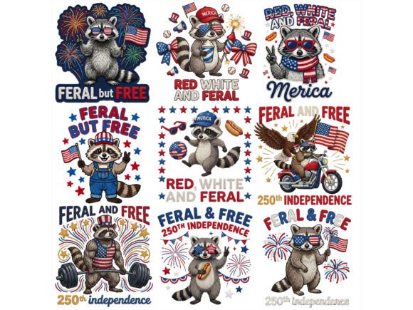 Unleash Patriotic Charm with the Feral Raccoon USA 250 PNG Bundle