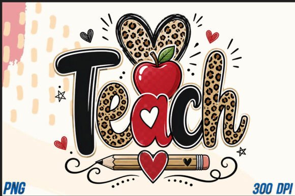 Unleashing Creative Energy with Teach Leopard Heart Apple School PNG